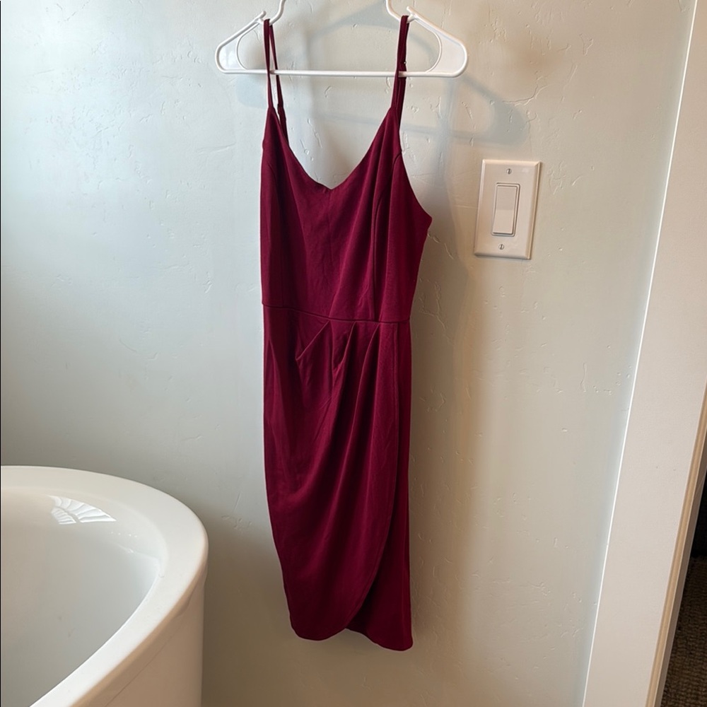 Red Midi Slip Dress with Spaghetti Straps